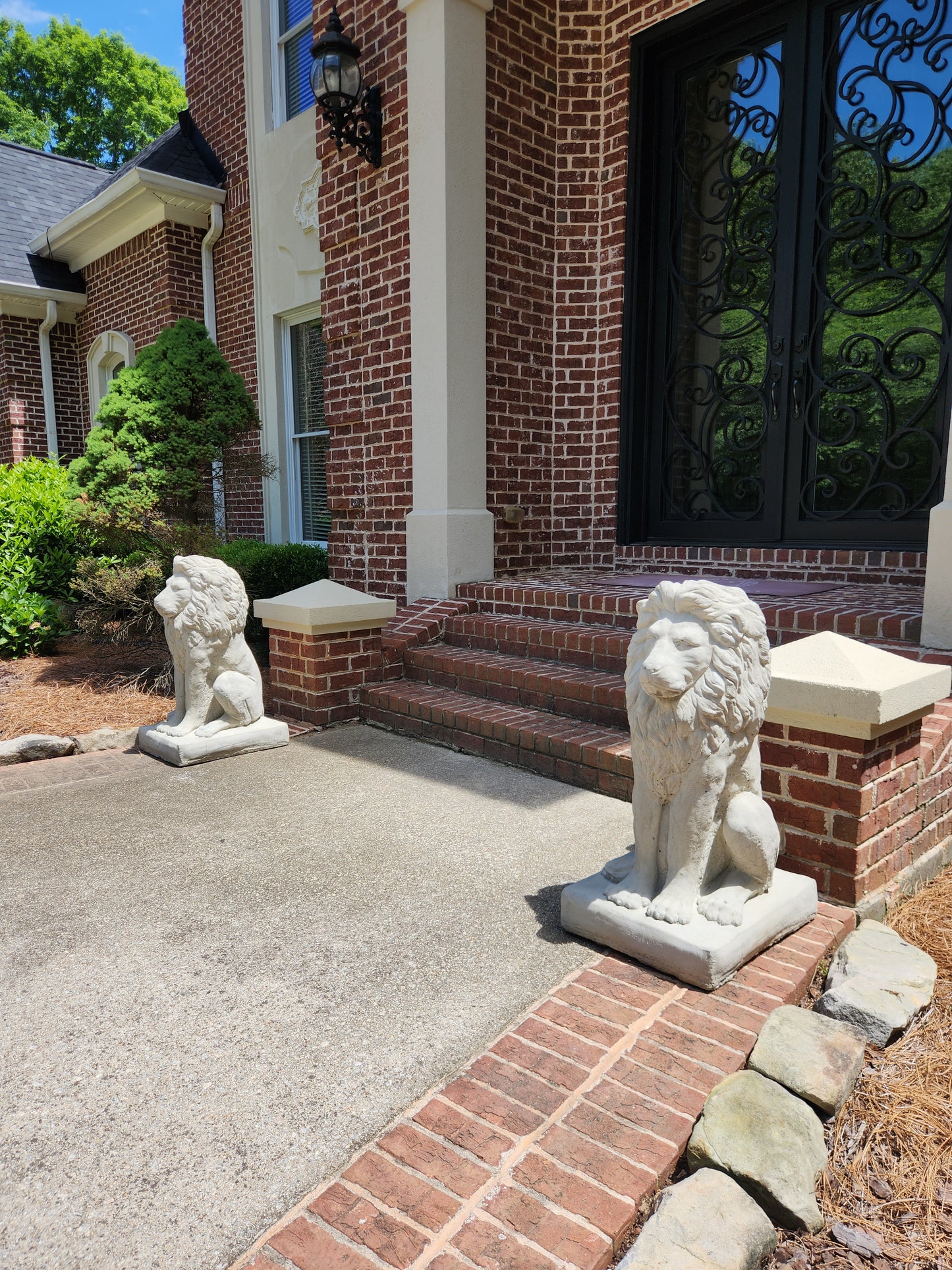 Concrete Estate Lion Statues, Set of 2