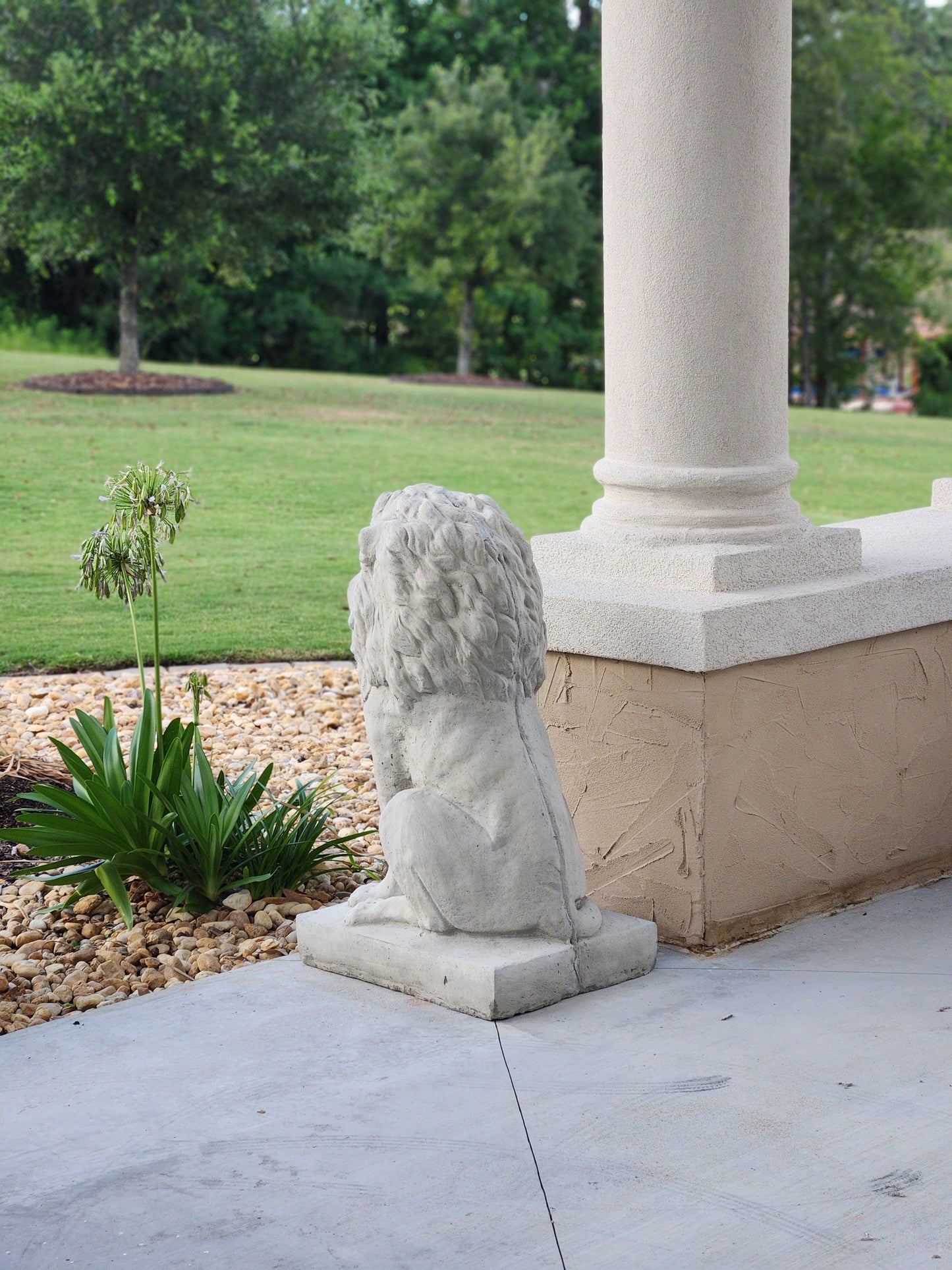 Concrete Estate Lion Statues, Set of 2