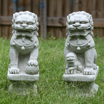 Concrete Foo Dog Statues, Set of 2