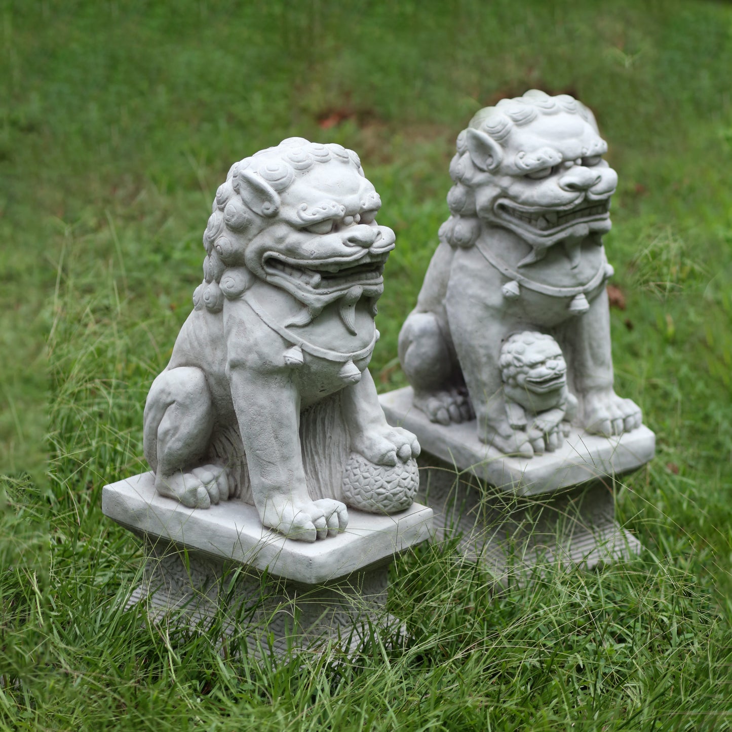 Concrete Foo Dog Statues, Set of 2