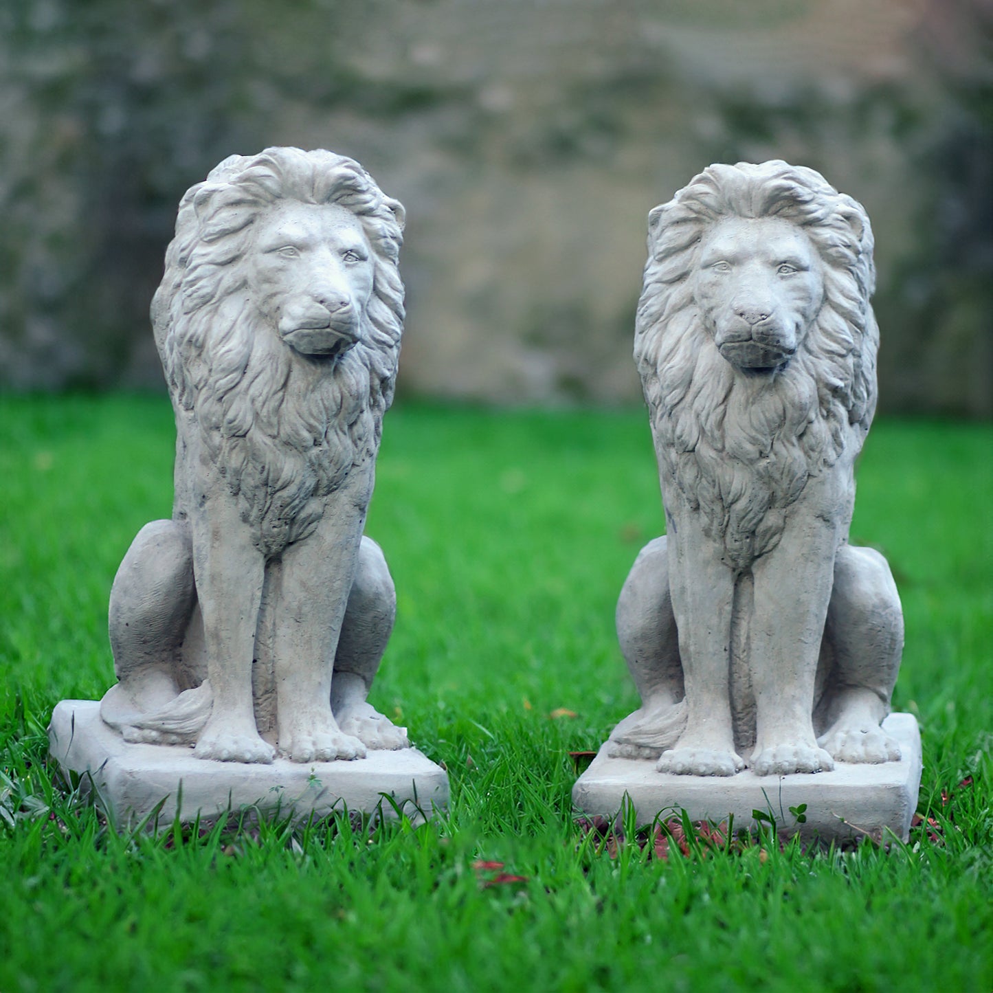 Concrete Estate Lion Statues, Set of 2